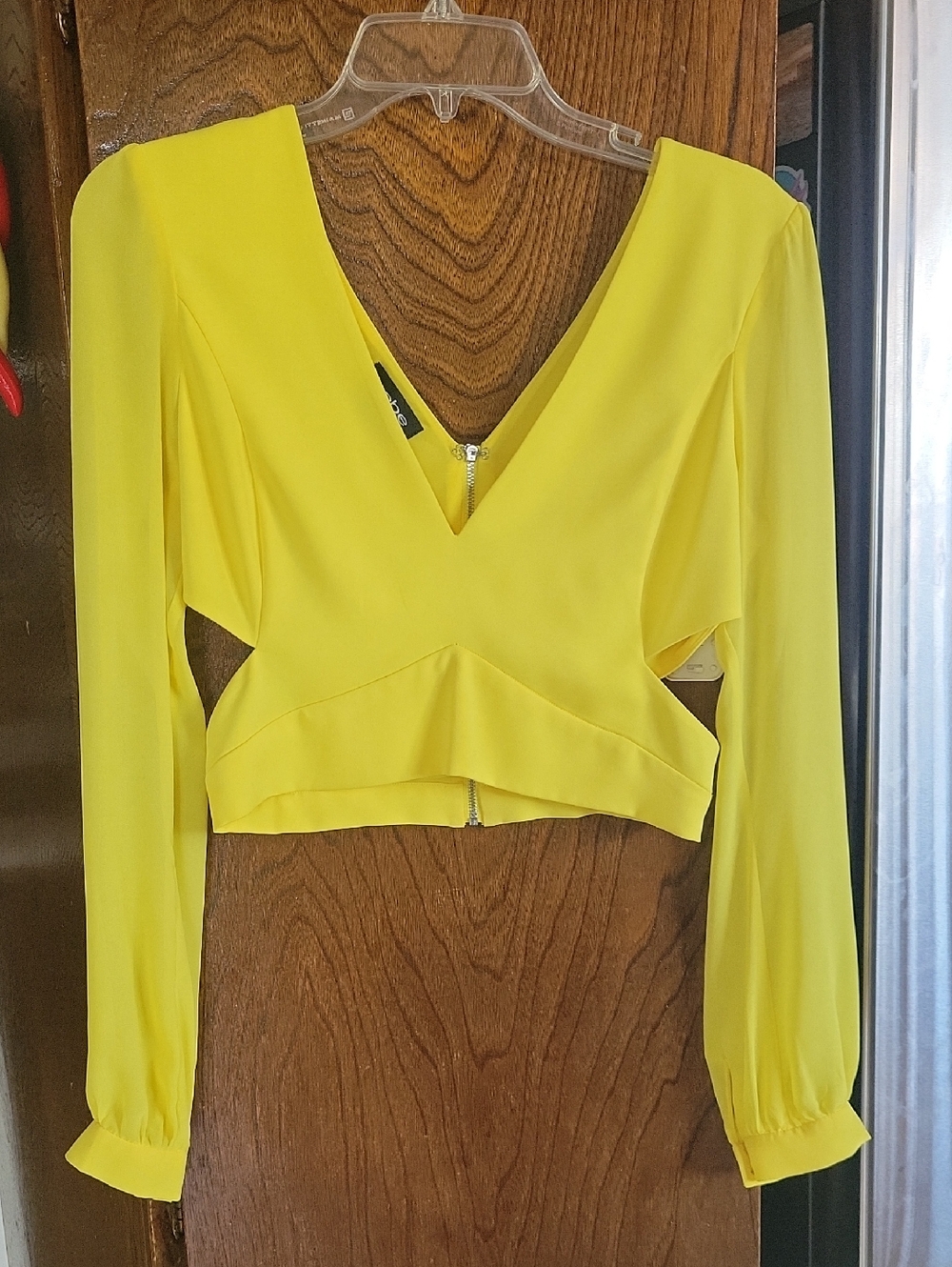 Bright Yellow V-Neck Long Sleeve Crop Top